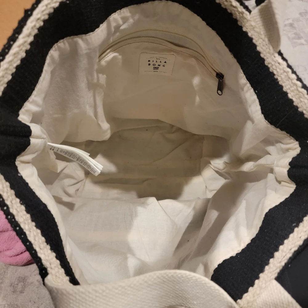 Billabong Woven Striped Black and Cream Tote Bag